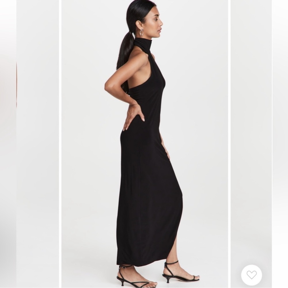 Norma Kamali Halter Turtle Side Slit Gown in Black - Picture 2 of 12